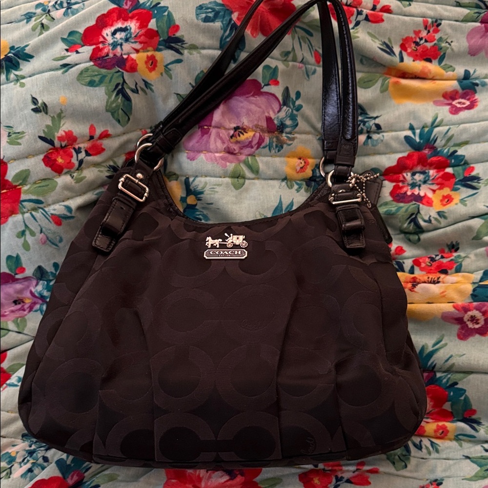 Coach Black Signature Hobo Shoulder Bag